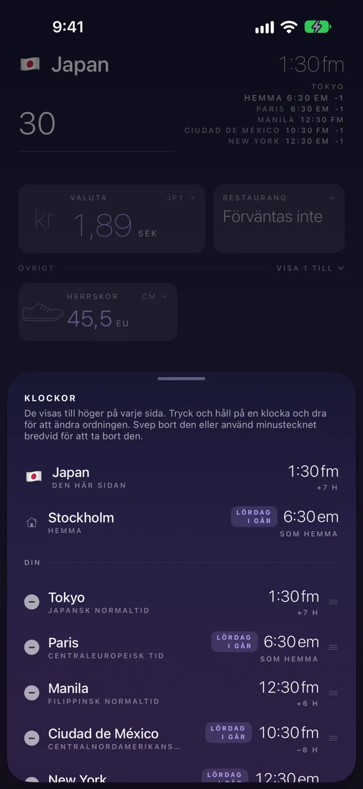 Här och hemma, med skillnaden i dagar.